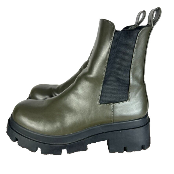 Zara Boots Womens 8 Brown Leather Ankle Lug Soles Round Toe Elastic Side Panels - Picture 1 of 13